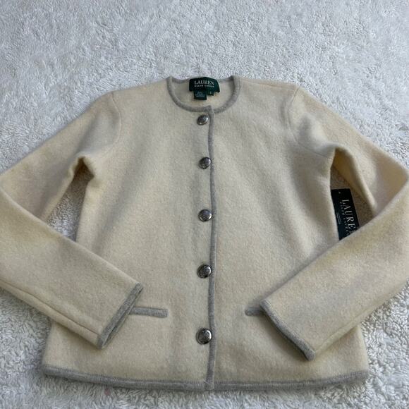 Lauren Ralph Lauren Sweaters - NWT Lauren Ralph Lauren Cream Lambs Wool Metallic Cardigan Preppy Designer Sz S